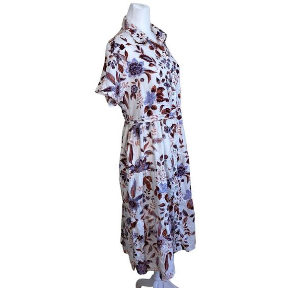 Rachel Zoe 100% Linen Floral Tiered Midi Dress Cottagecore Romantic S/XS - Picture 8 of 16